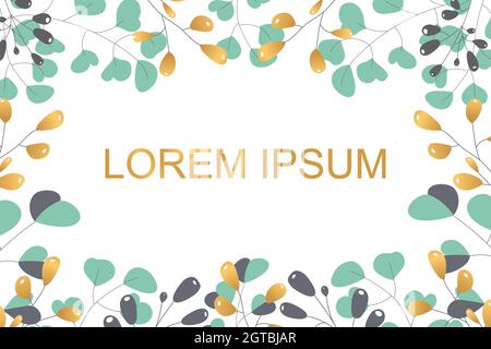 Frame for greeting cards and invitations. Eucalyptus branches and leaves are isolated on a white background. Flower grass green garland. Vector Stock Vector