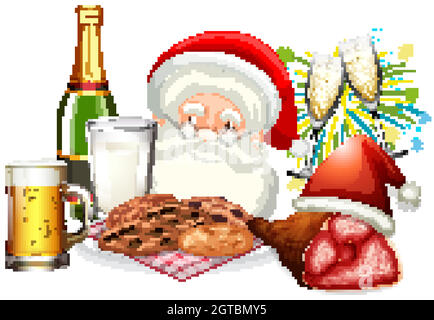 Santa Claus and food for christmas Stock Vector