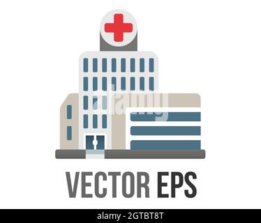 The isolated vector health care center, clinic or hospital icon with large red cross on the front Stock Vector