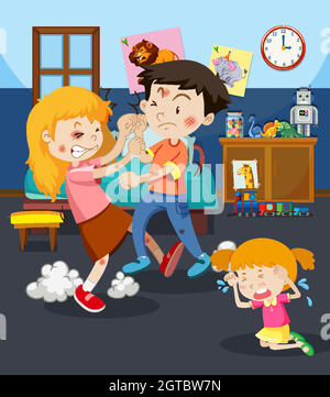 Domestic violence scene with people fighting Stock Vector