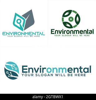 Environmental leaf circuit tech logo design Stock Vector