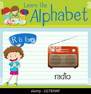 Flashcard letter R is for radio Stock Vector