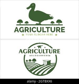 Agriculture land field duck farm logo design Stock Vector