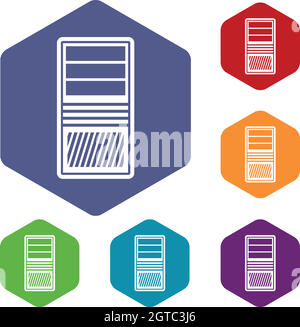 Black computer system unit icons set Stock Vector