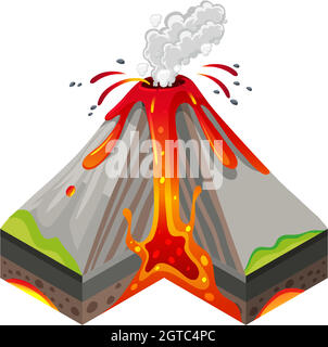 Volcano eruptions and inside layers on white background illustration ...