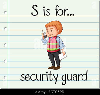 Flashcard letter S is for security guard Stock Vector