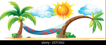 Beach scene with hammock on coconut trees Stock Vector