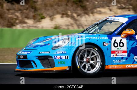 Vallelunga, italy september 18th 2021 Aci racing weekend. Front part of touring race car on track, detail of Porsche Carrera Stock Photo