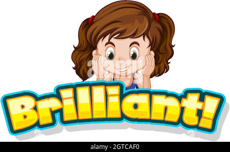 Font design for word brilliant with cute little girl Stock Vector