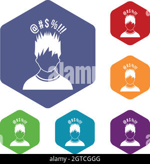 Man with different signs over his head icons set Stock Vector