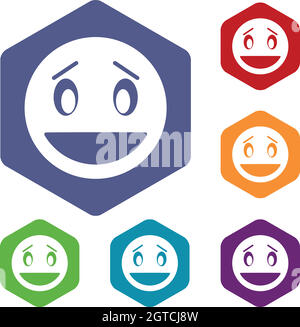 Confused emoticon expression with smile isolated happy emoji. Vector ...