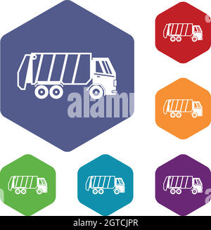 Garbage truck icons set Stock Vector