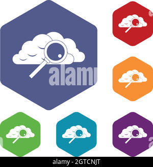Cloud with magnifying glass icons set Stock Vector