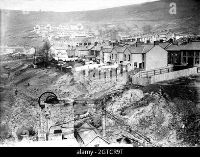 Vintage photo circa 1910 of Llwynpia, South Wales. A coal mining village in Rhondda Cynon Taf, South Wales Stock Photo