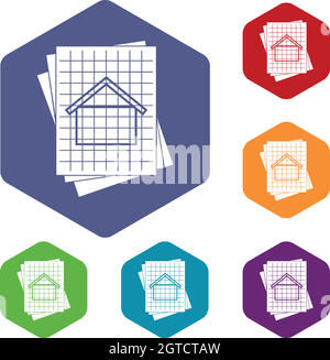 House blueprint icons set Stock Vector