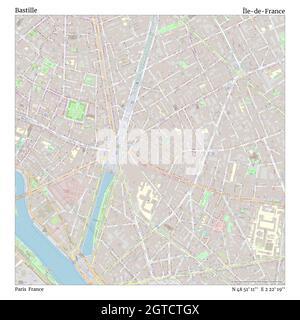 Bastille, Paris, France, Île-de-France, N 48 51' 11'', E 2 22' 19'', map, Timeless Map published in 2021. Travelers, explorers and adventurers like Florence Nightingale, David Livingstone, Ernest Shackleton, Lewis and Clark and Sherlock Holmes relied on maps to plan travels to the world's most remote corners, Timeless Maps is mapping most locations on the globe, showing the achievement of great dreams Stock Photo