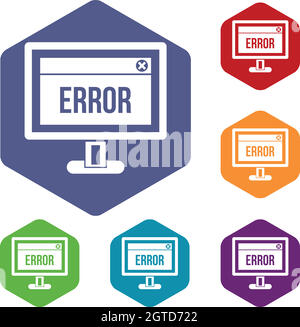 Error sign on a computer monitor icons set Stock Vector