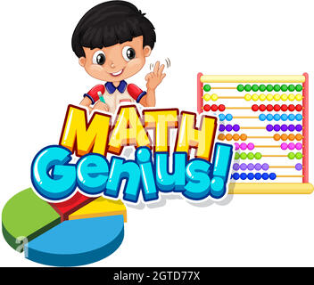 Font design for word math genius with cute boy and abacus Stock Vector