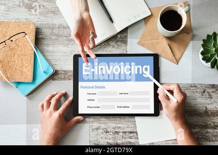 E-invoicing, Online banking and payment. Technology and business concept. Stock Photo