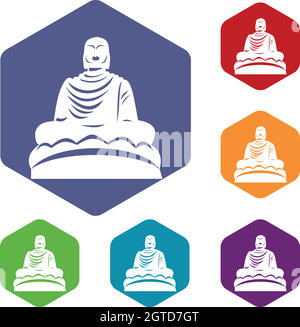 Buddha statue icons set Stock Vector