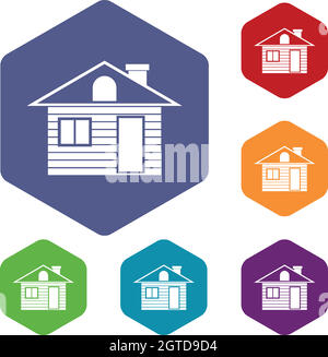 Wooden log house icons set Stock Vector