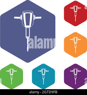Pneumatic plugger hammer icons set Stock Vector