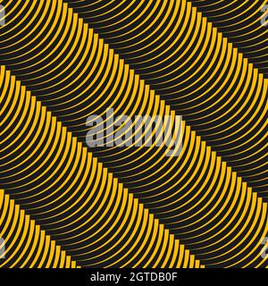 Oblique yellow curvy stripes. Gray background. Optical art. Digital image with psychedelic effect. Vector illustration. Abstract background Stock Vector