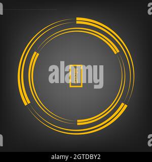 Yellow concentric speed lines. Vector illustration. Gray background. Design element for border frame, round logo, tattoo, sign, symbol, web pages Stock Vector