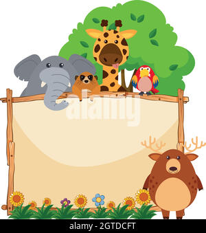 Border template with wild animals in forest illustration Stock Vector ...