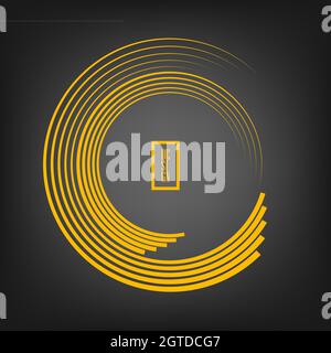 Yellow concentric curvy stripes in circle form. Vector illustration. Trendy design element for rounded logo, border frame, symbol, web pages, prints Stock Vector