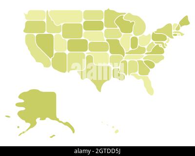 Simplified map of USA, United States of America. Retro style. Geometrical shapes of states with rounded borders. Simple flat blank vector map Stock Vector