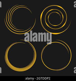 Set of yellow flow lines in circle form. Vector illustration. Trendy design element for rounded logo, border frame, symbol, web pages, prints Stock Vector