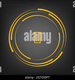Yellow concentric rounded speed lines. Vector illustration. Gray background. Design element for frame, round logo, tattoo, sign, symbol, web pages Stock Vector