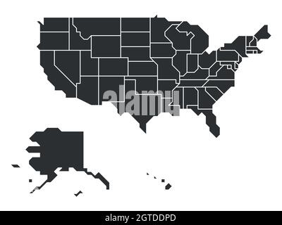 Grey simplified map of USA, United States of America. Retro style. Geometrical shapes of states with sharp borders. Simple flat blank vector map Stock Vector