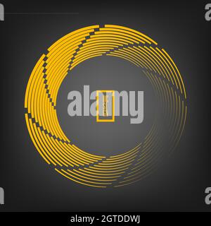 Yellow rectangle curvy lines in circle form. Geometric art. Design element for border frame, round logo, blackout tattoo, sign, symbol, web pages Stock Vector