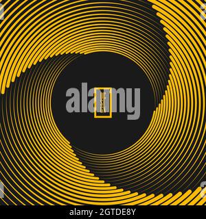 Yellow radial speed lines. Geometric art. Trendy design element for technology logo, tattoo, sign, symbol, emblem, badges, web pages, prints, template Stock Vector