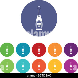 Bottle of champagne set icons Stock Vector