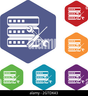 Database with screwdriver and spanner icons set Stock Vector