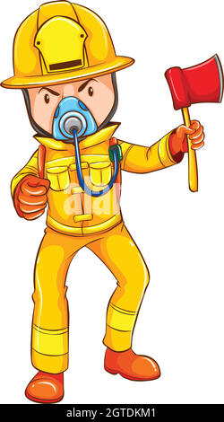 A drawing of a firefighter Stock Vector