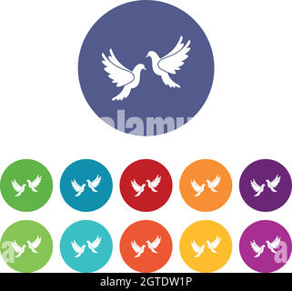 Wedding doves set icons Stock Vector