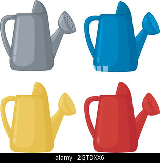 Set of watering can different colour Stock Vector