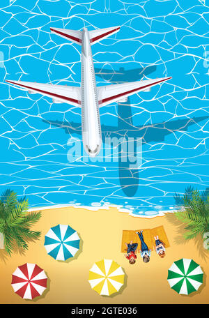 Airplane flying over the beach Stock Vector Image & Art - Alamy