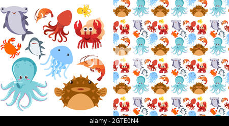 Seamless background design with sea creatures Stock Vector
