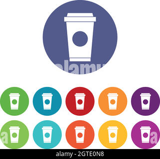 Coffee in take away cup set icons Stock Vector