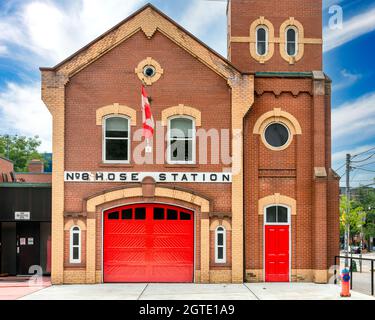 Number 8 Hose Station, a heritage building in College Street in Toronto, Canada Stock Photo