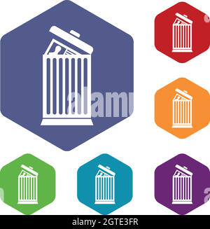 Resume thrown away in the trash can icons set Stock Vector