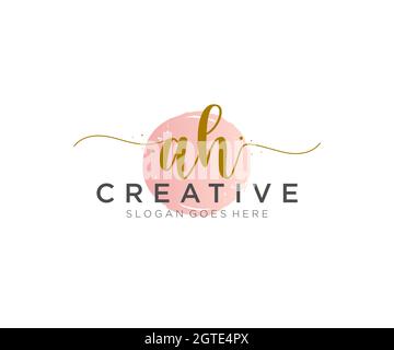 AH Feminine logo beauty monogram and elegant logo design, handwriting logo of initial signature, wedding, fashion, floral and botanical with creative Stock Vector