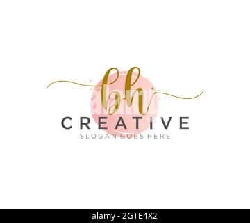 BH Feminine logo beauty monogram and elegant logo design, handwriting logo of initial signature, wedding, fashion, floral and botanical with creative Stock Vector