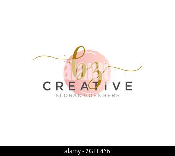 BZ Feminine logo beauty monogram and elegant logo design, handwriting logo of initial signature, wedding, fashion, floral and botanical with creative Stock Vector