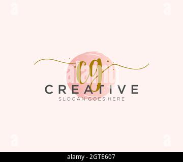 CG Feminine logo beauty monogram and elegant logo design, handwriting logo of initial signature, wedding, fashion, floral and botanical with creative Stock Vector